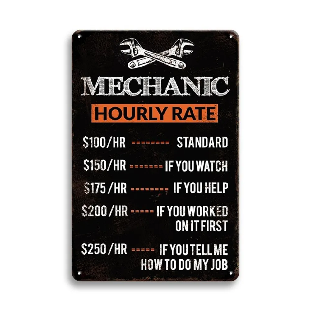 Workshop Tools Hours - Retro Metalowy Znak z Ceną Godzinową